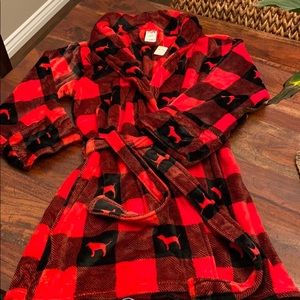 NWT VS PINK red and black checkered robe